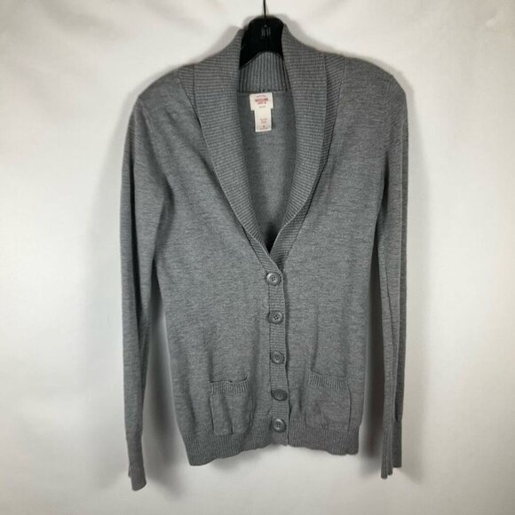 MOSSIMO SUPPLY CO Grey V Neck Lapel 100% Cotton 5 Button Cardigan Women’s Small - Picture 1 of 10